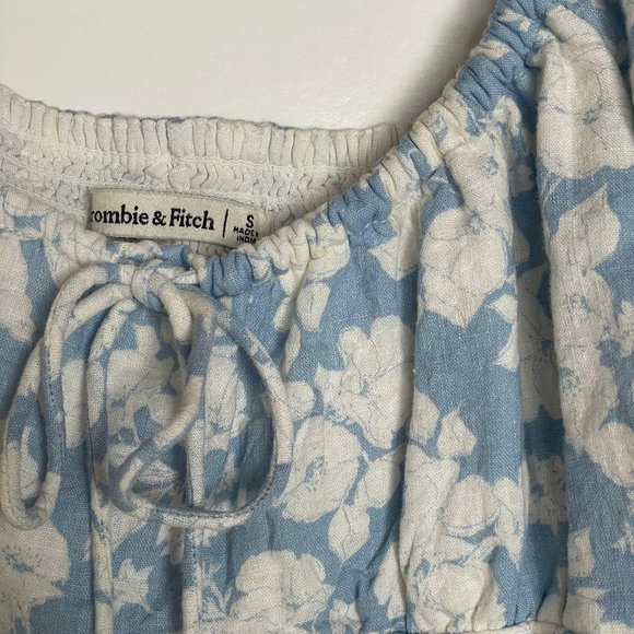 Abercrombie Light Blue and White Floral Linen Puff Sleeve Corset - Picture 2 of 5